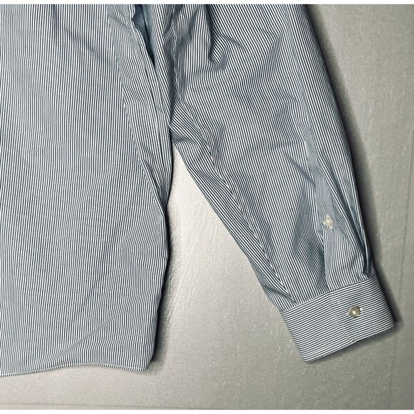 Eddie Bauer Sz XXL Wrinkle Free Relaxed Fit Long Sleeve Shirt Blue White Striped - Picture 6 of 8